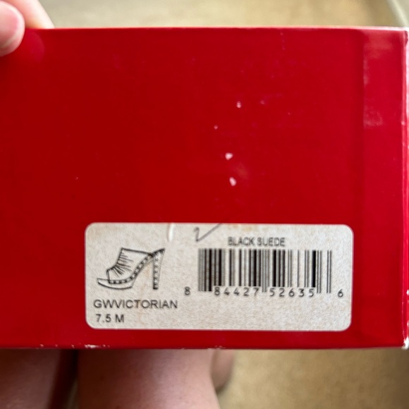 Guess Black Stud Mule
GW Victorian 7.5 gently used w/box
Black suede wood heel - Picture 5 of 6